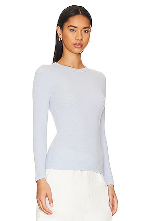 Enza Costa Textured Knit Crew Top in Baby Blue