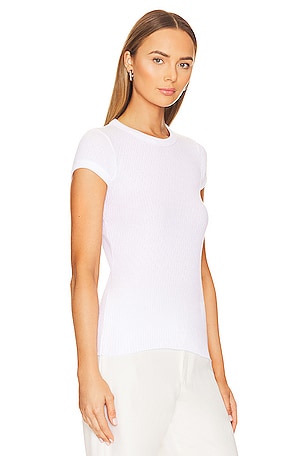 Enza Costa Pointelle Cap Sleeve Crew in White