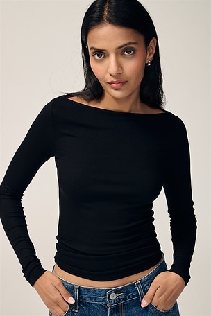 Silk Knit Boat Neck Top Enza Costa