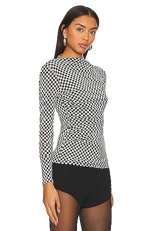 Enza Costa Mesh Long Sleeve Twist Top in Black & White