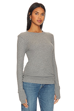 Enza Costa Cashmere Easy Cuffed Crew in Grey