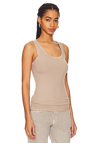 Enza Costa Silk Rib Bold Tank in Tan