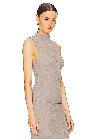 Enza Costa Puckered Sleeveless High Neck in Taupe