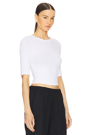 Enza Costa Silk Rib Cropped Half Sleeve Crew in White