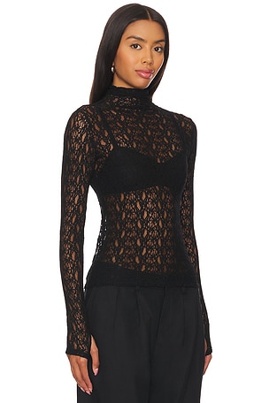 Enza Costa Lace Long Sleeve Turtleneck in Black