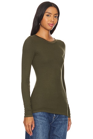 Enza Costa Silk Knit Long Sleeve Crew in Army