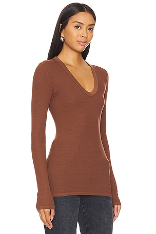 Enza Costa Rib Bold U-neck Long Sleeve in Brown. Size XS. Also