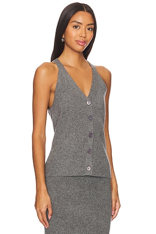 Enza Costa Cashmere V-neck Halter Cardigan in Charcoal