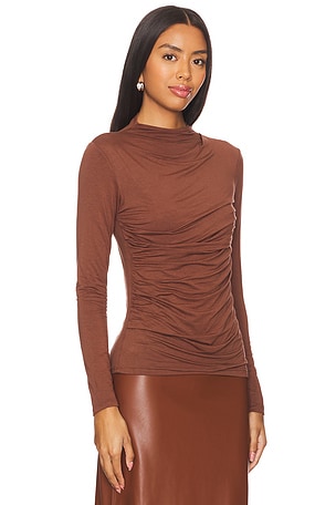 Enza Costa Long Sleeve Twist Top in Brown