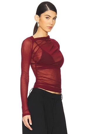 Enza Costa Long Sleeve Slash Top in Burgundy