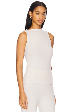 Enza Costa Silk Knit Sleeveless Boatneck Top in Beige