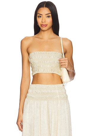 x REVOLVE Textured Satin Smocked Bandeau Top Enza Costa