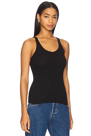 Enza Costa Military Rib Slim Tank Top in Black