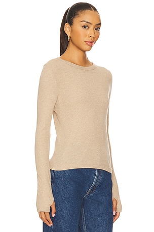 Enza Costa New Classic Long Sleeve Crew Top in Beige