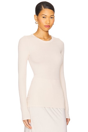 Enza Costa Silk Knit Long Sleeve Crew Top in Cream