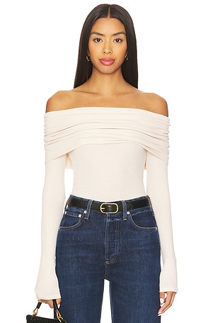 Silk Rib Long Sleeve Off-shoulder Top Enza Costa
