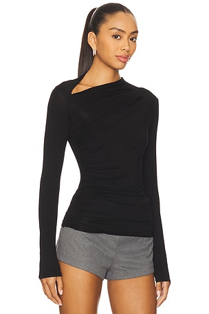 Enza Costa Fluid Jersey Slash Top in Black
