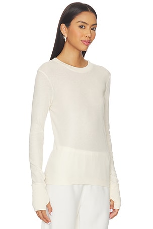 Enza Costa Cashmere Easy Cuffed Crew Top in Beige