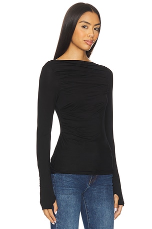 Enza Costa Draped Boatneck Top in Black