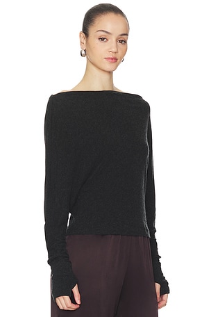 Enza Costa Cashmere Jersey Dolman Top in Black