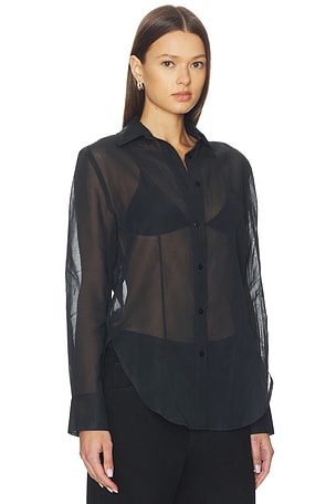 Enza Costa Cotton Organza Fitted Shirt in Black