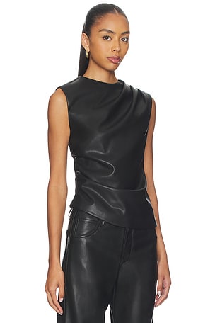 Enza Costa Leather Twist Top in Black