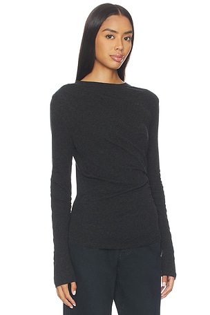 Enza Costa Jersey Long Sleeve Crew Top in Charcoal