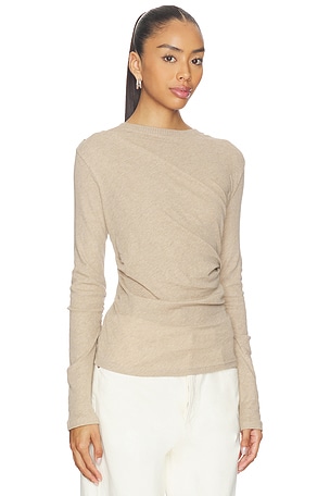 Enza Costa Jersey Long Sleeve Crew Top in Beige