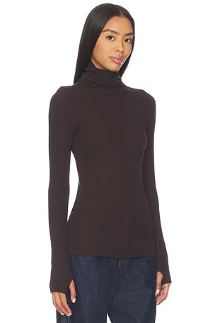 Enza Costa Sweater Knit Turtleneck Top in Chocolate