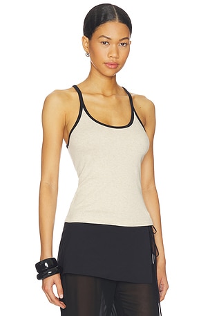 Enza costa Canelak top clásico con cuello Rojoondo y ribetes en color Beige,Negro