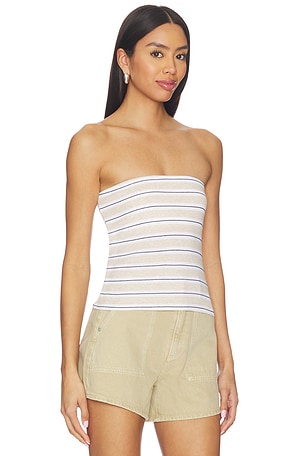 Enza costa top bandeau clásico a rayas en color Beige