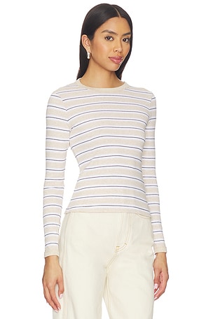 Enza Costa Cotton Stripe Classic Long Sleeve Tee in Beige