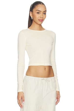 Enza Costa Supima Baby Rib Long Sleeve Cropped Top in Yellow