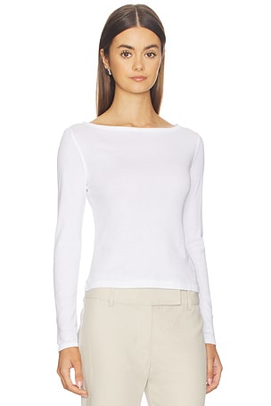 Enza Costa Fine Supima Cotton Long Sleeve Boatneck in White