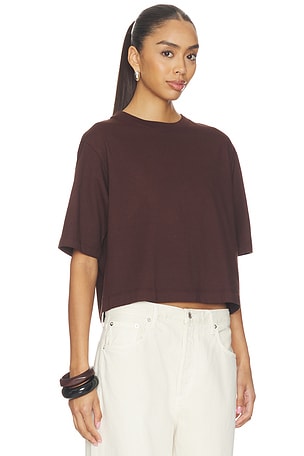 Enza Costa Short Sleeve Supima Structured Tee in Chocolate