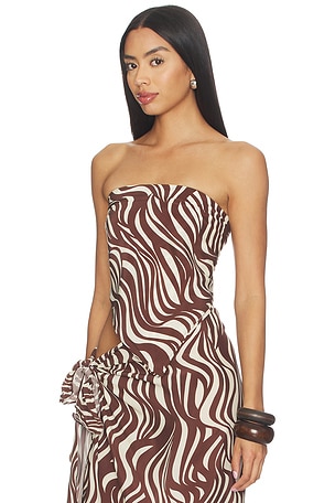 Enza Costa Wave Print Scarf Top in Brown