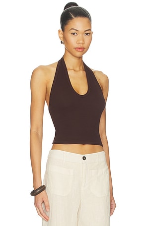 Enza Costa Silk Rib U Halter in Chocolate