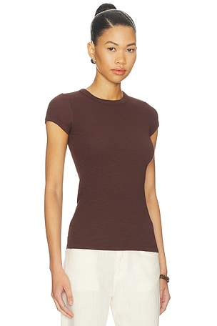 Enza Costa Textured Rib Cap Sleeve Crew in Chocolate