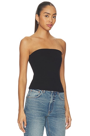 Enza Costa TOP BANDEAU EN COTON CÔTELÉ en Noir