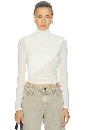 Sheer Cashmere Jersey Bandana Turtleneck Top Enza Costa