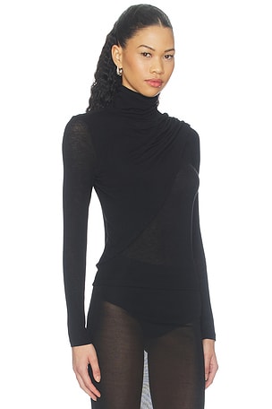 Enza Costa Sheer Cashmere Jersey Bandana Turtleneck in Black