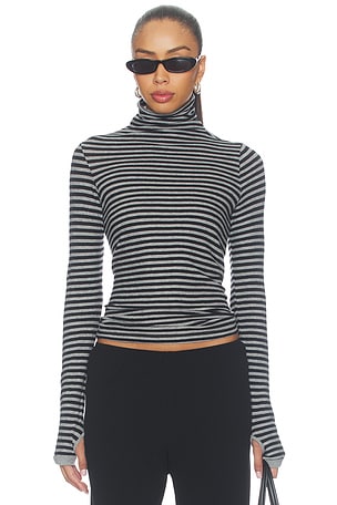 Cashmere Jersey New Classic Turtleneck in Mini Stripe Enza Costa