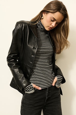 Cashmere Jersey New Classic Turtleneck in Mini Stripe Enza Costa