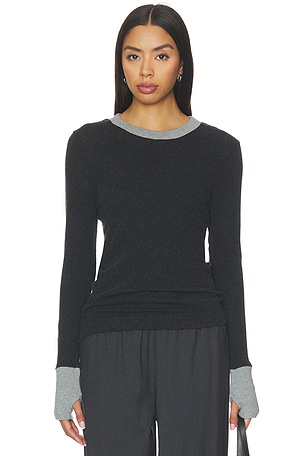 Cashmere Jersey Contrast Easy Cuffed Crew Enza Costa