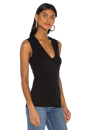 Enza Costa Supima Sleeveless U Tank in Black