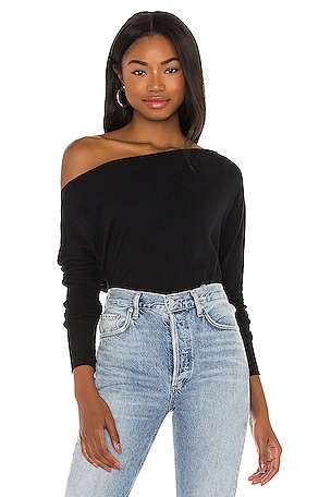 Cashmere Cuffed Off Shoulder Long Sleeve Top Enza Costa