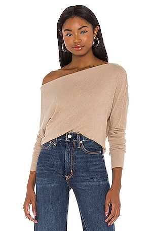 Cashmere Cuffed Off Shoulder Long Sleeve Top Enza Costa