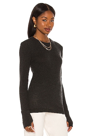 Enza Costa Cashmere Easy Cuffed Crew in Charcoal