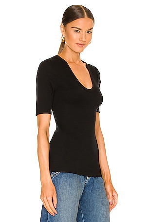 Enza Costa Stretch Silk Knit Half Sleeve Top in Black