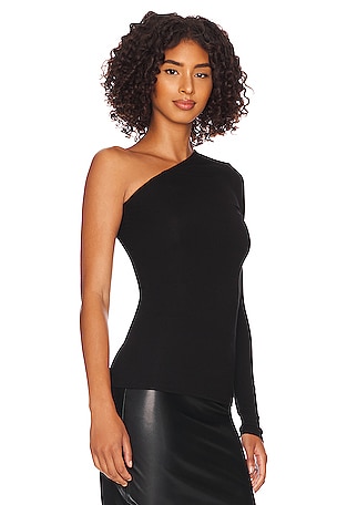 Enza Costa Silk Knit Angled One Shoulder Top in Black